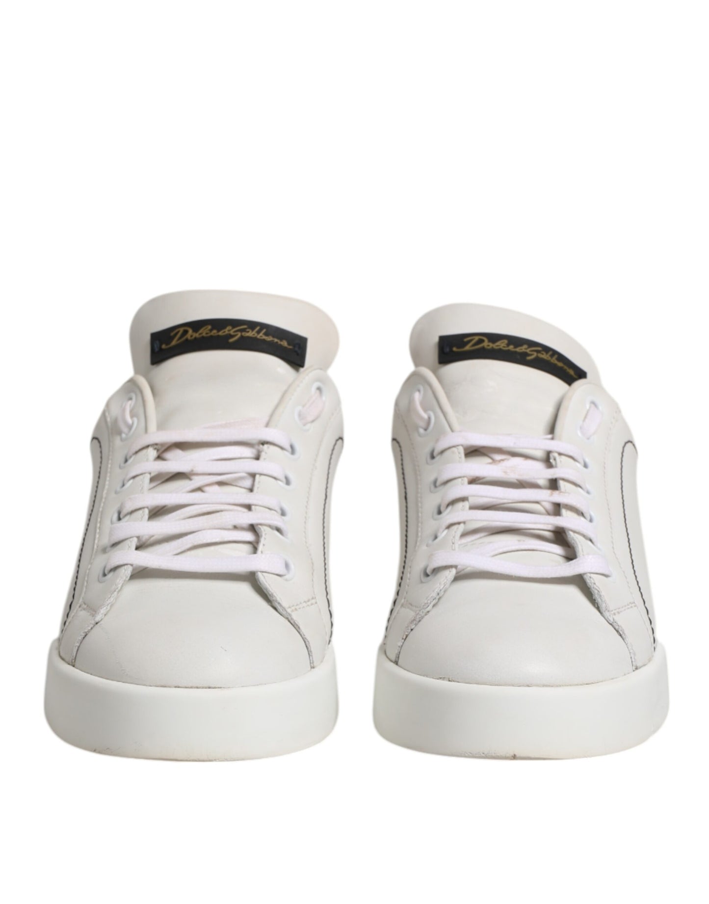 Dolce & Gabbana White Gold Leather Low Top Sneakers Shoes