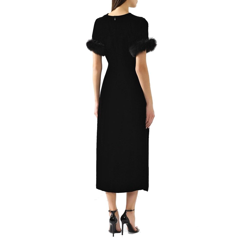 Fur Trim Velvet Midi Dress