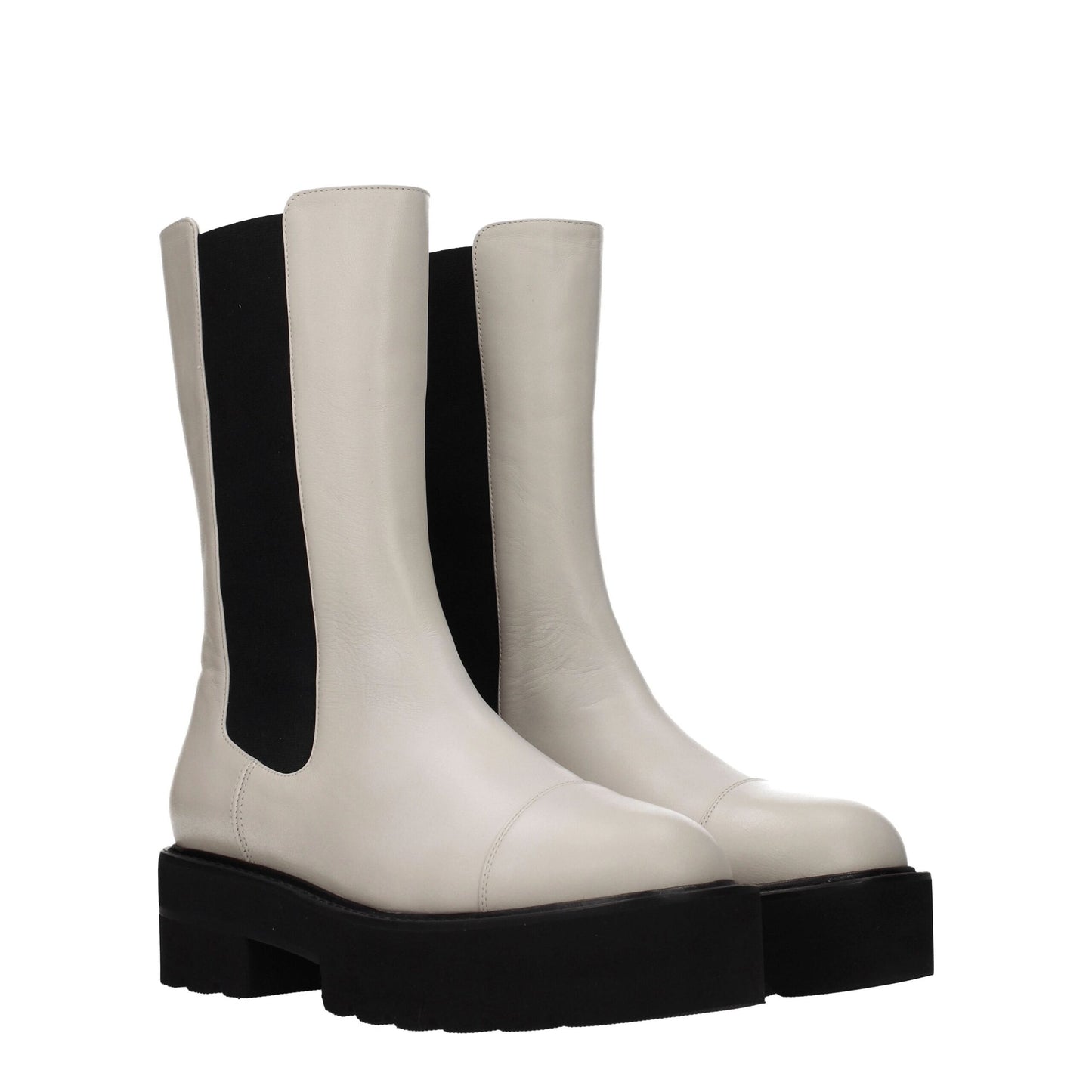 Beige Leather Ankle Boots