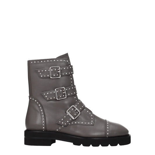 Gray Leather Ankle Boots