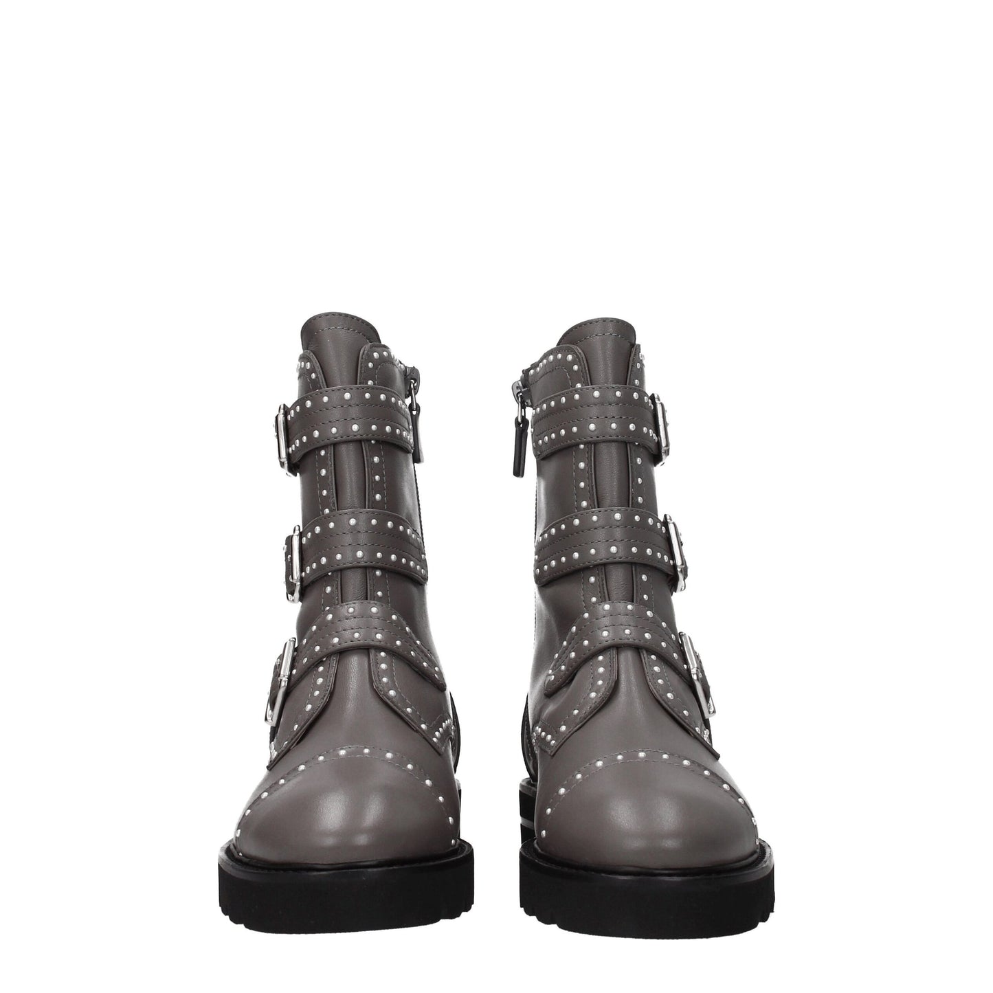 Gray Leather Ankle Boots