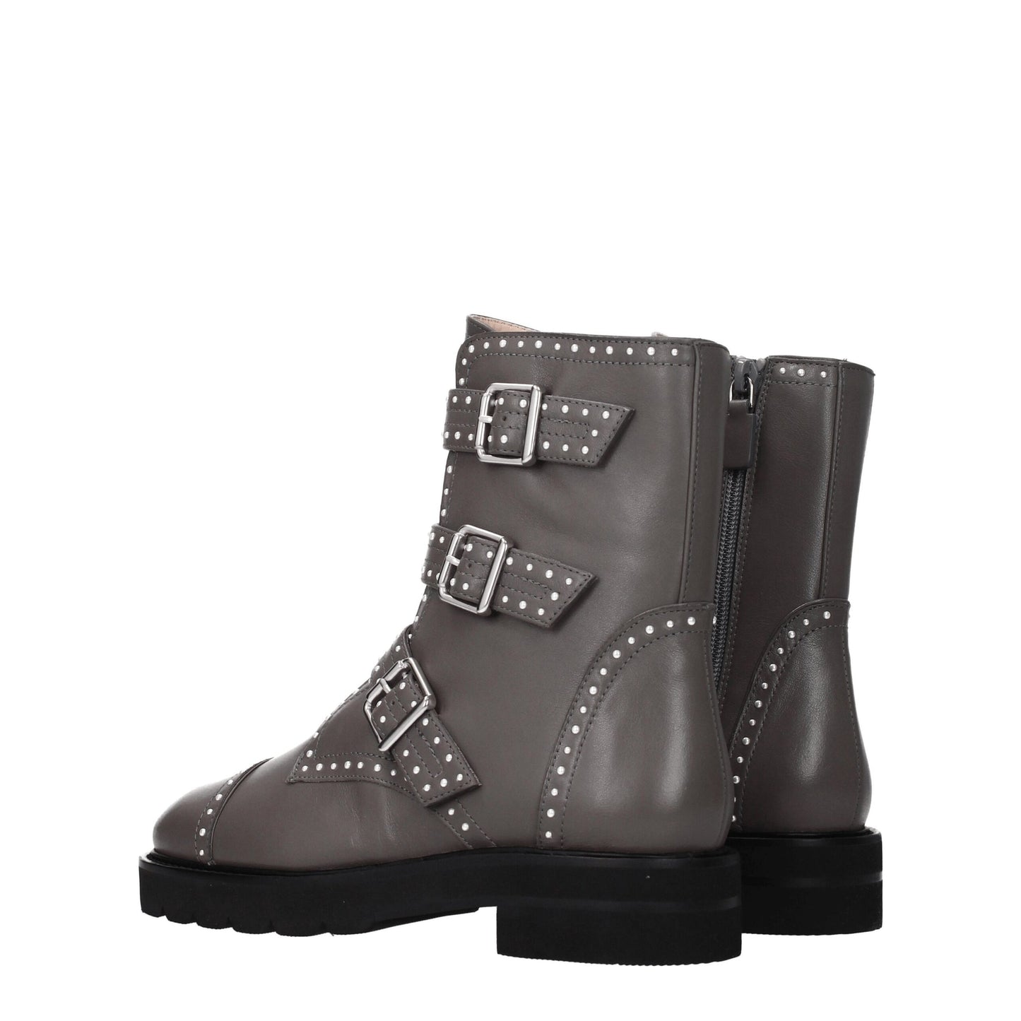 Gray Leather Ankle Boots