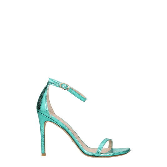 Green Leather Stiletto Heels Sandals
