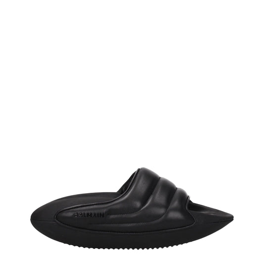 Black Leather Slippers Sandals