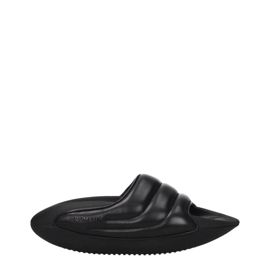 Black Leather Slippers Sandals