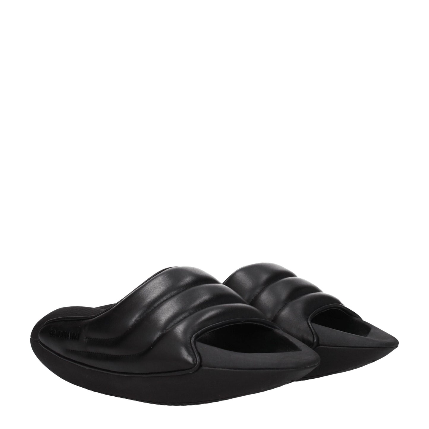 Black Leather Slippers Sandals