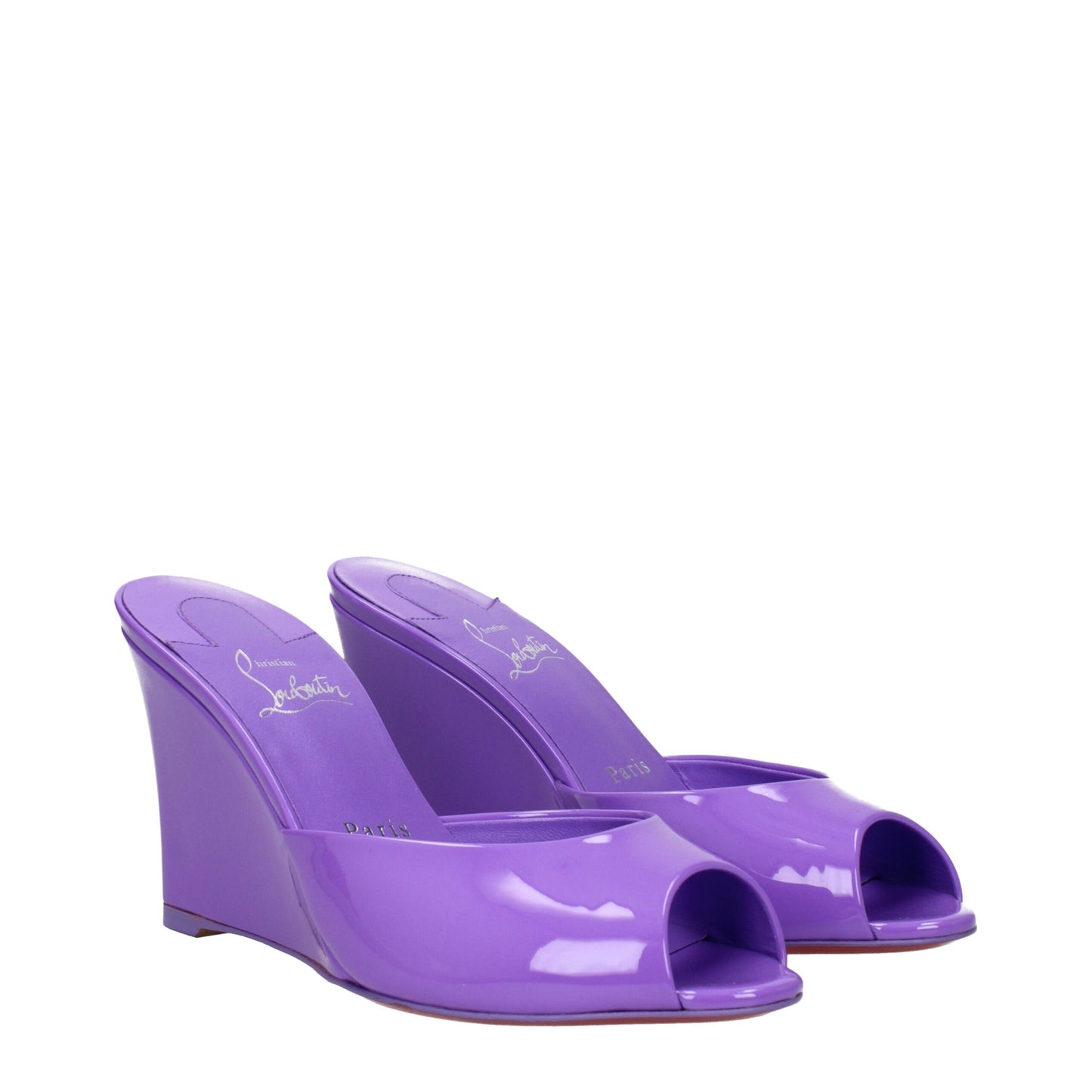 Purple Leather Wedges Sandals