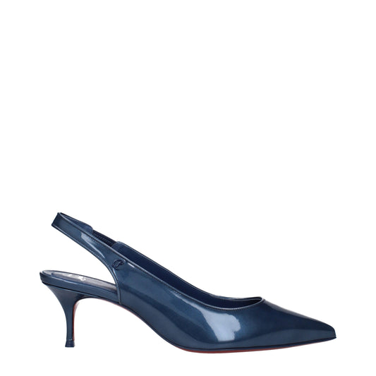 Blue Leather Mid Heel Pumps