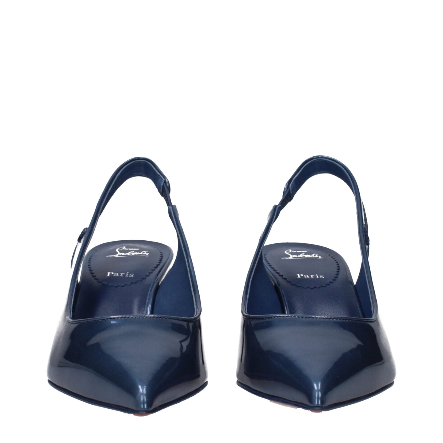 Blue Leather Mid Heel Pumps