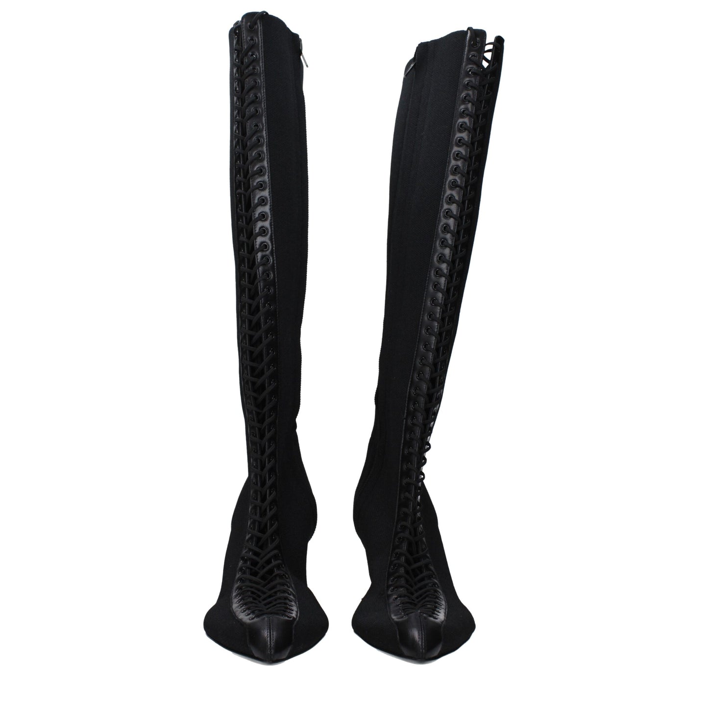 Black Fabric Lace-Up Boots