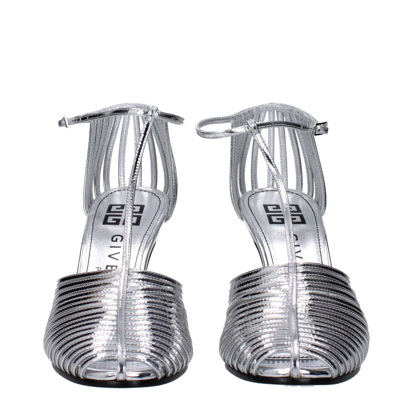 Gray Leather Stiletto Heels Sandals