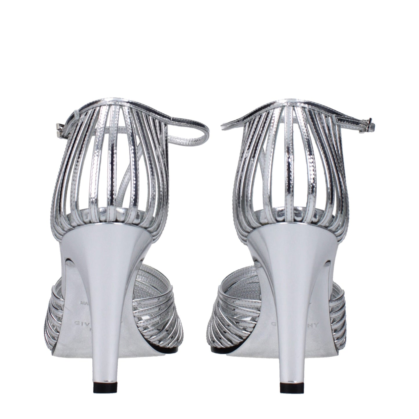 Gray Leather Stiletto Heels Sandals