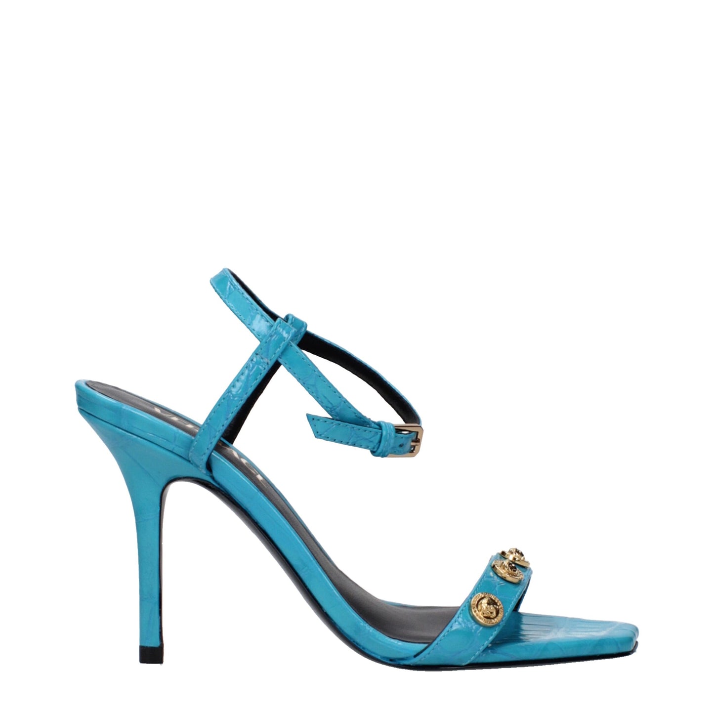 Blue Leather Stiletto Heels Sandals