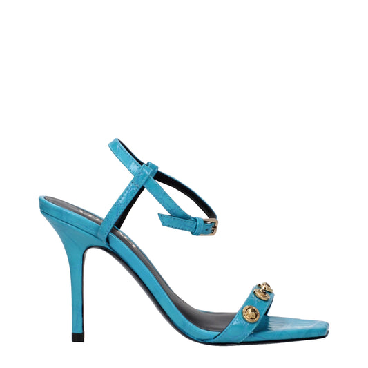 Blue Leather Stiletto Heels Sandals