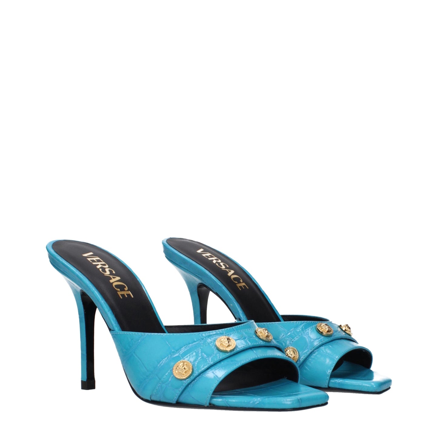 Light Blue Leather Stiletto Heels Sandals