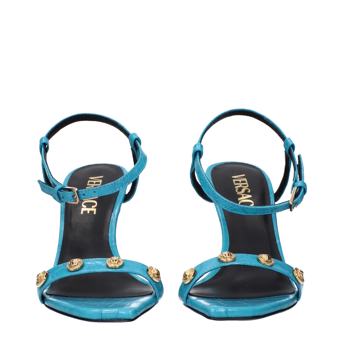 Blue Leather Stiletto Heels Sandals