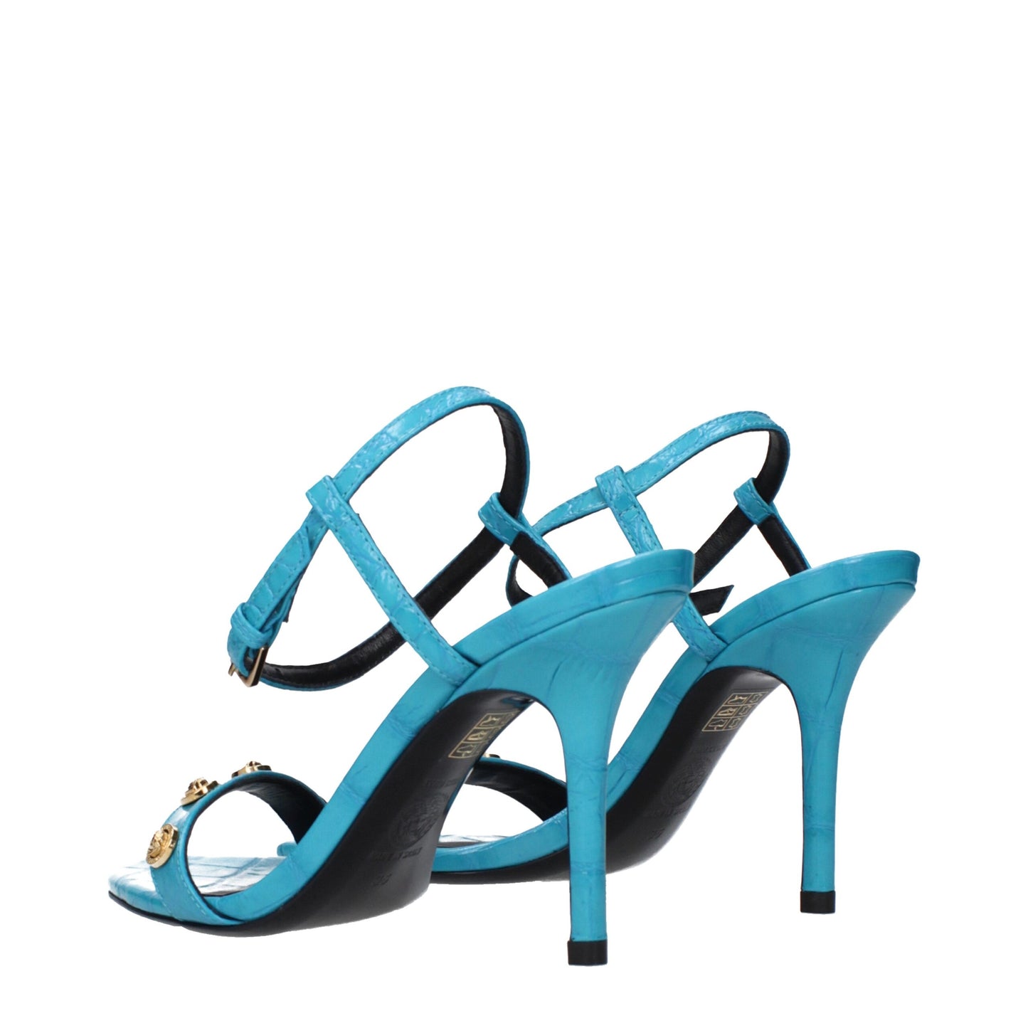 Blue Leather Stiletto Heels Sandals