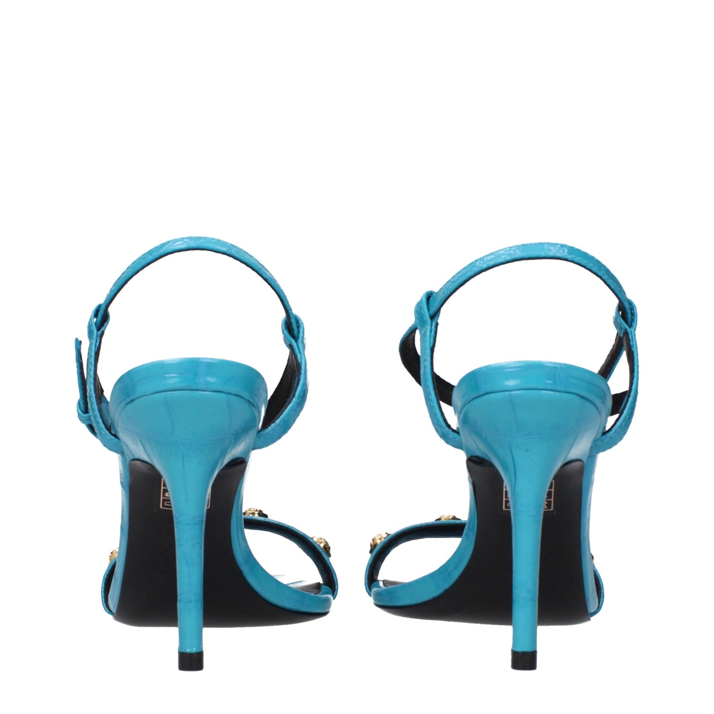 Blue Leather Stiletto Heels Sandals