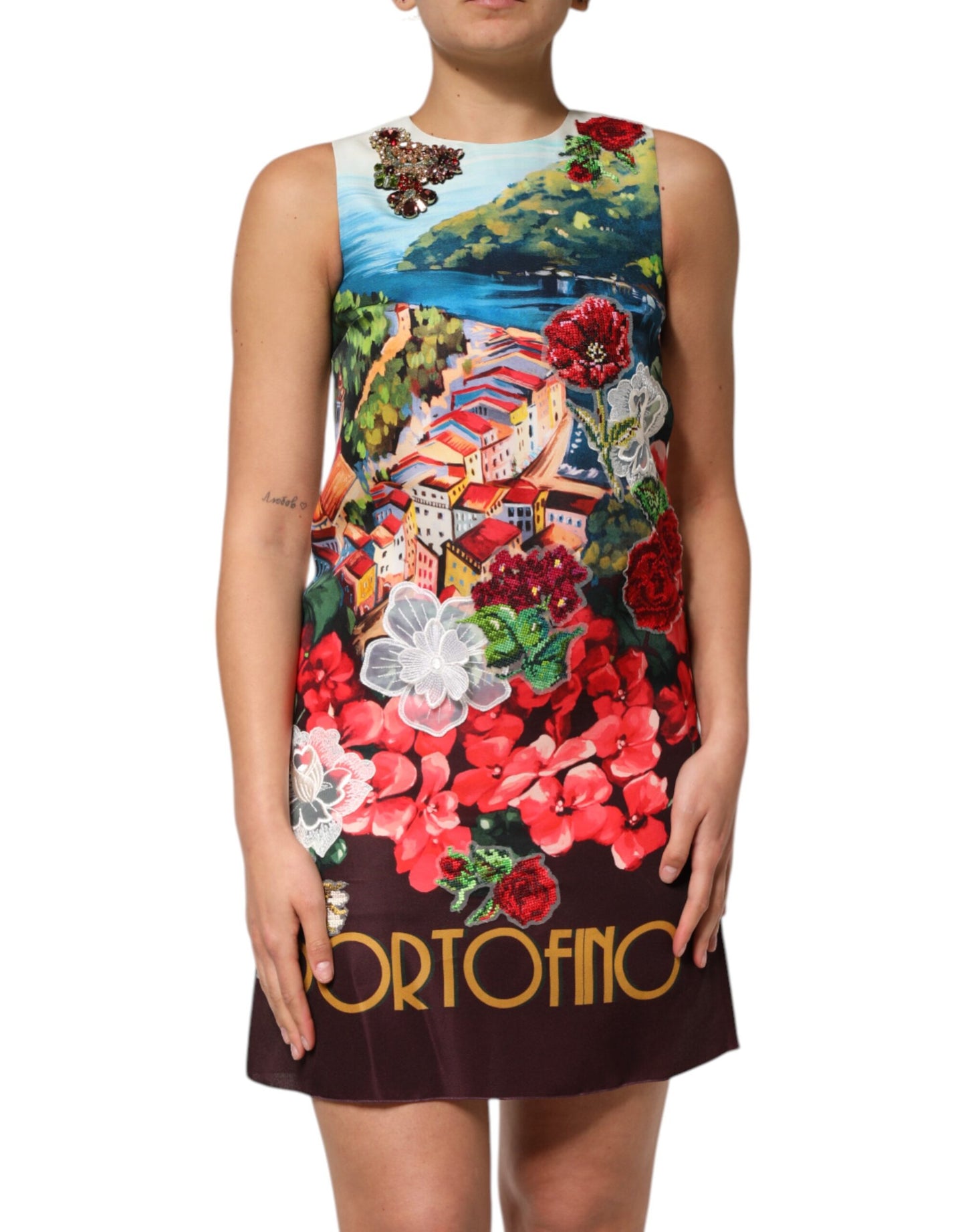 Multicolor Crystal Embellished A-line Mini Dress