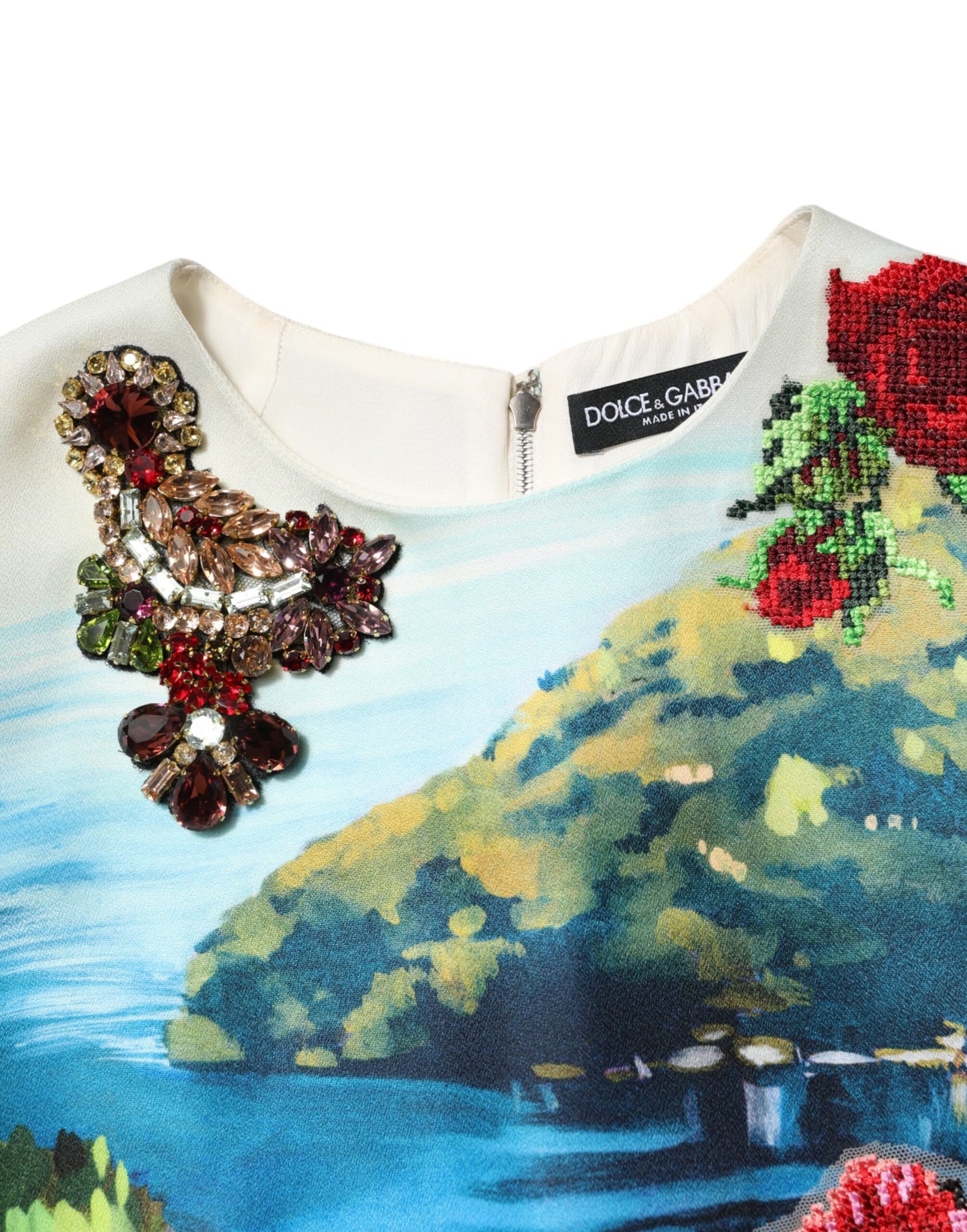 Multicolor Crystal Embellished A-line Mini Dress