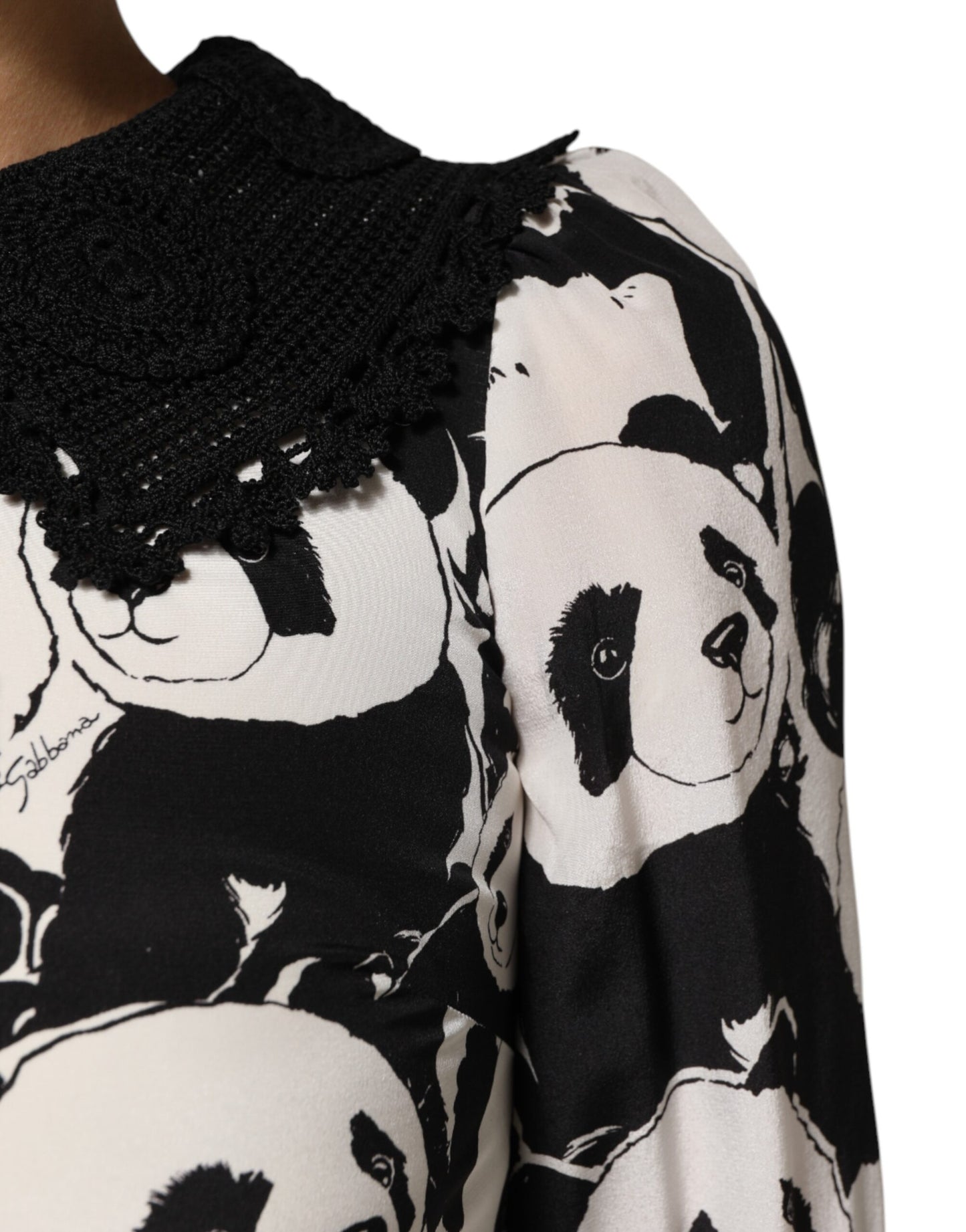 White Black Panda Print Flared Midi Dress