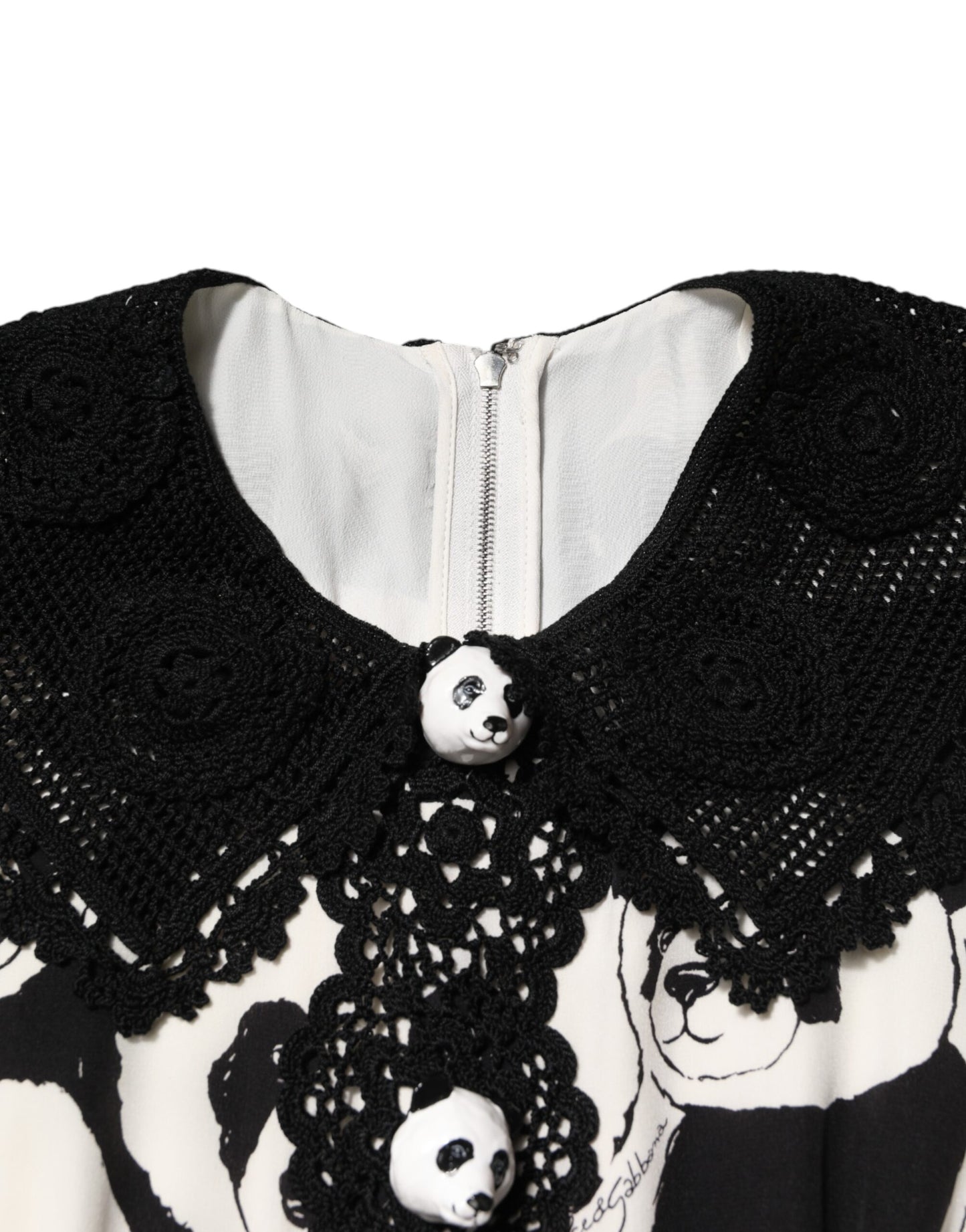 White Black Panda Print Flared Midi Dress