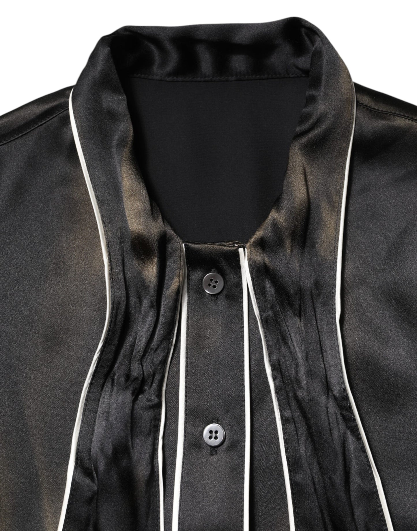 Dolce & Gabbana Black Silk Ascot Collared Button Blouse Top