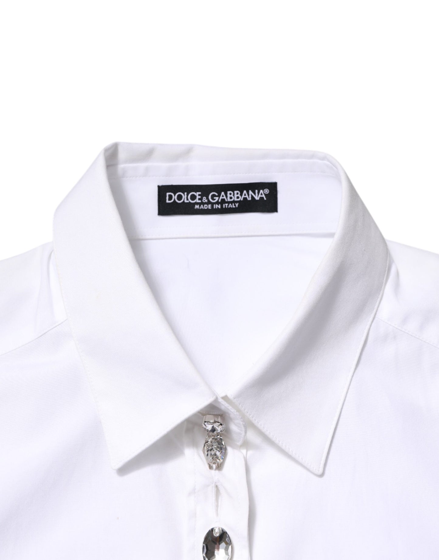 Dolce & Gabbana White Crystal Embellished Collared Shirt Top