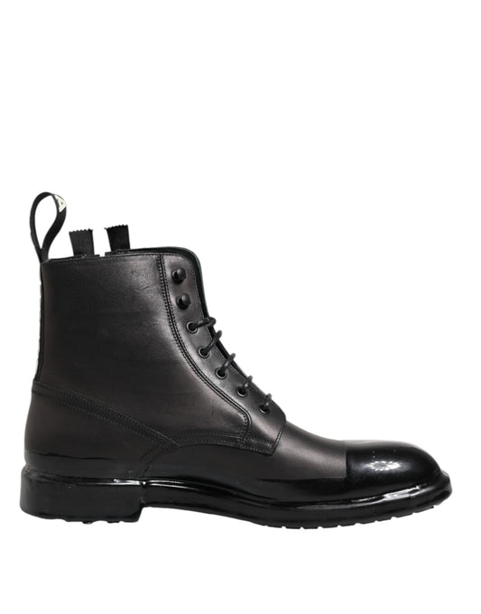 Dolce & Gabbana Brown Black Lace Up Mid Calf Men Boots Shoes