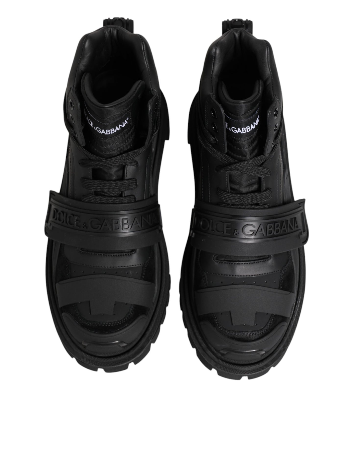 Black Leather Trekking Sneakers Boots Shoes
