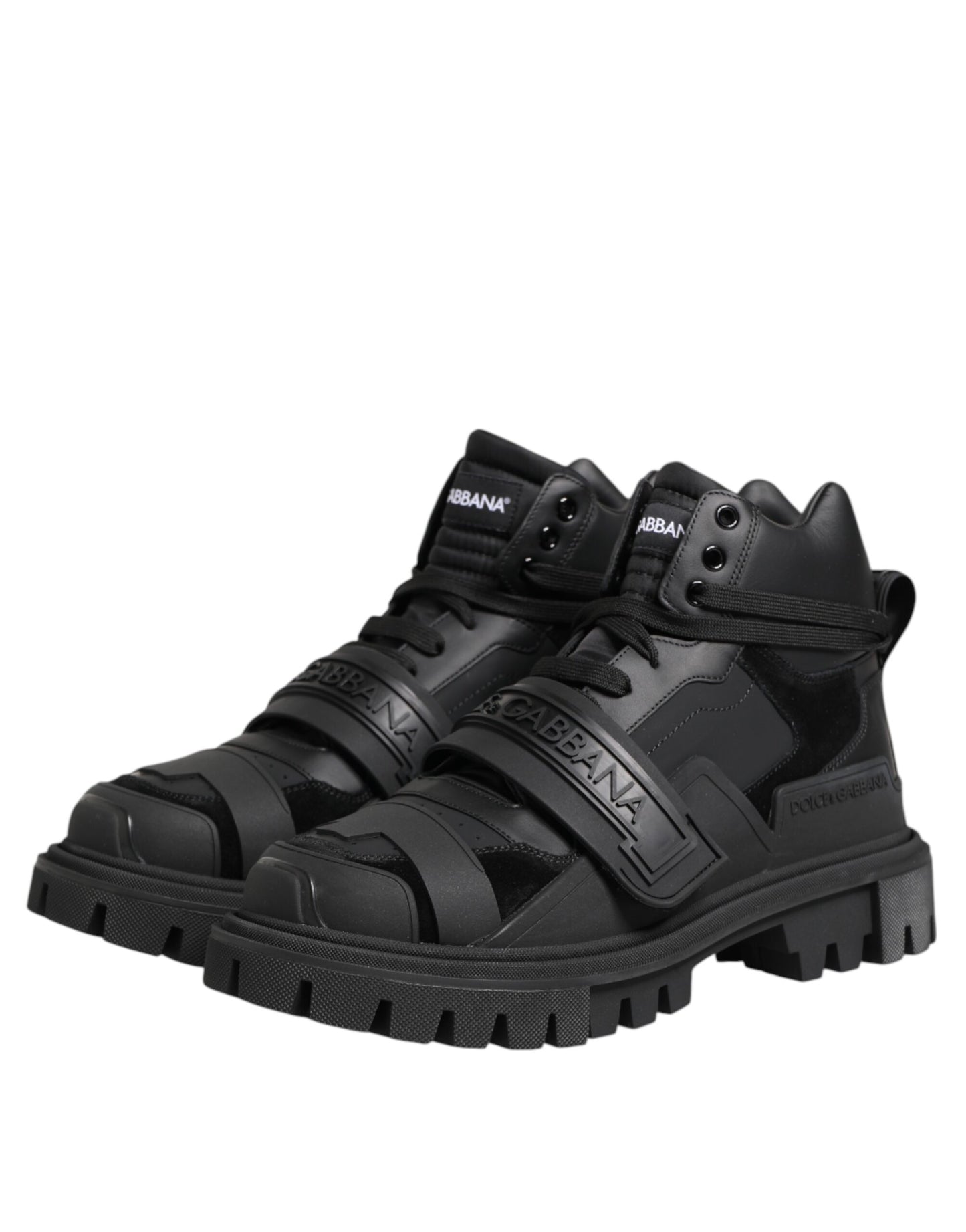 Black Leather Trekking Sneakers Boots Shoes