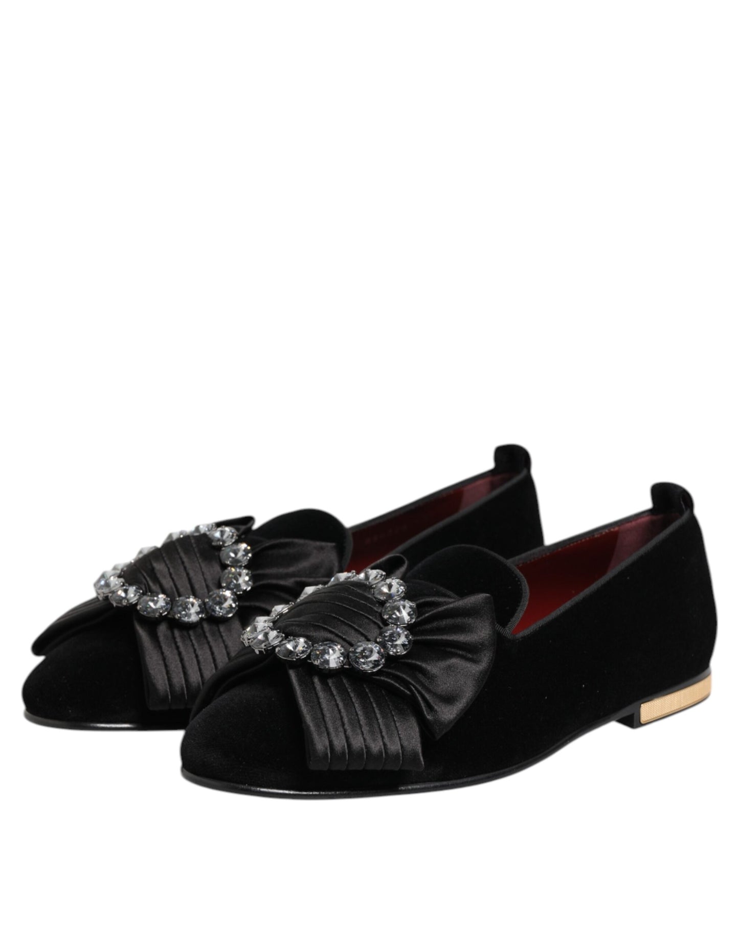 Dolce & Gabbana Black VATICANO Crystal Ribbon Slip On Shoes