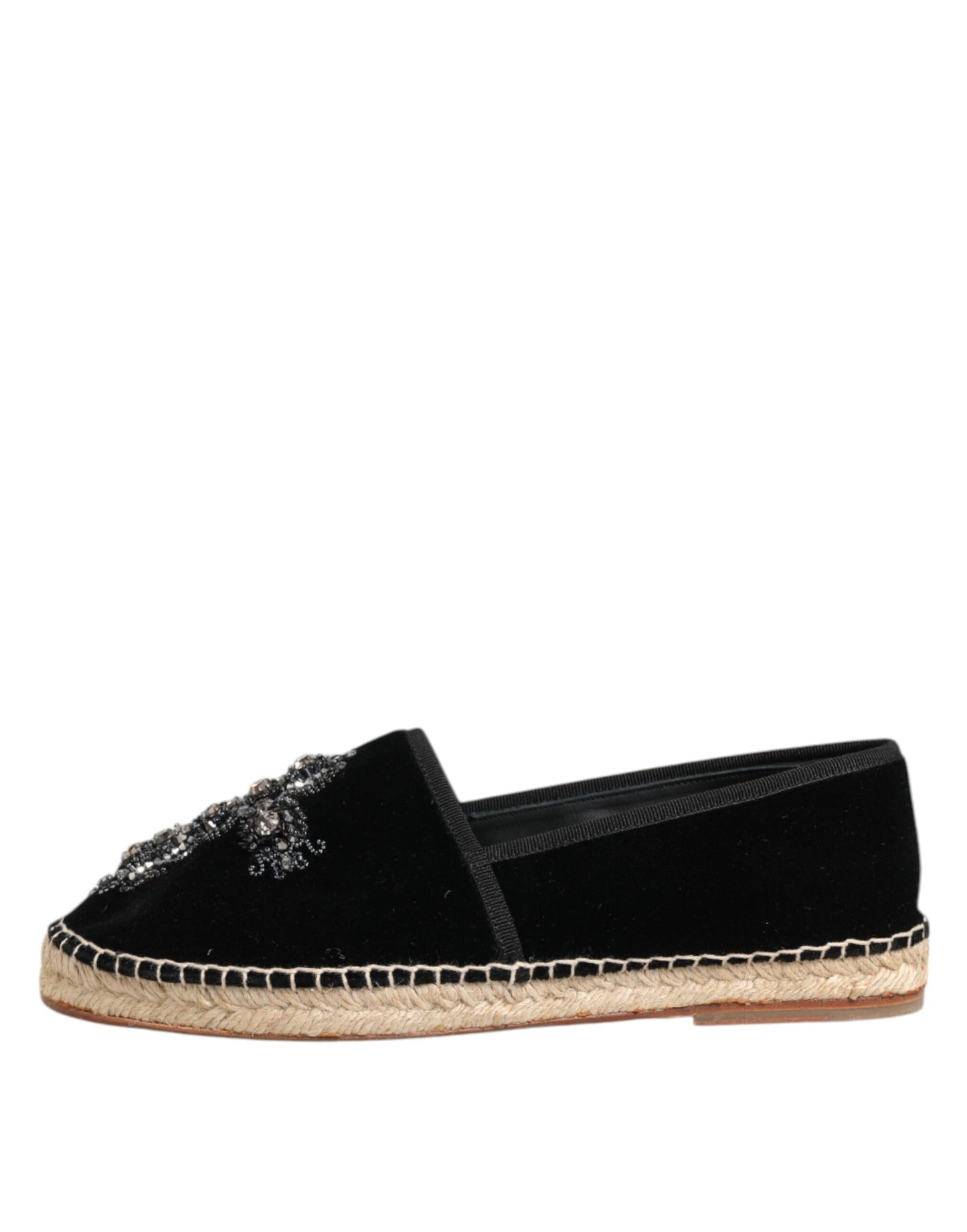 Dolce & Gabbana Black Cross Crystal Slip On Espadrille Shoes