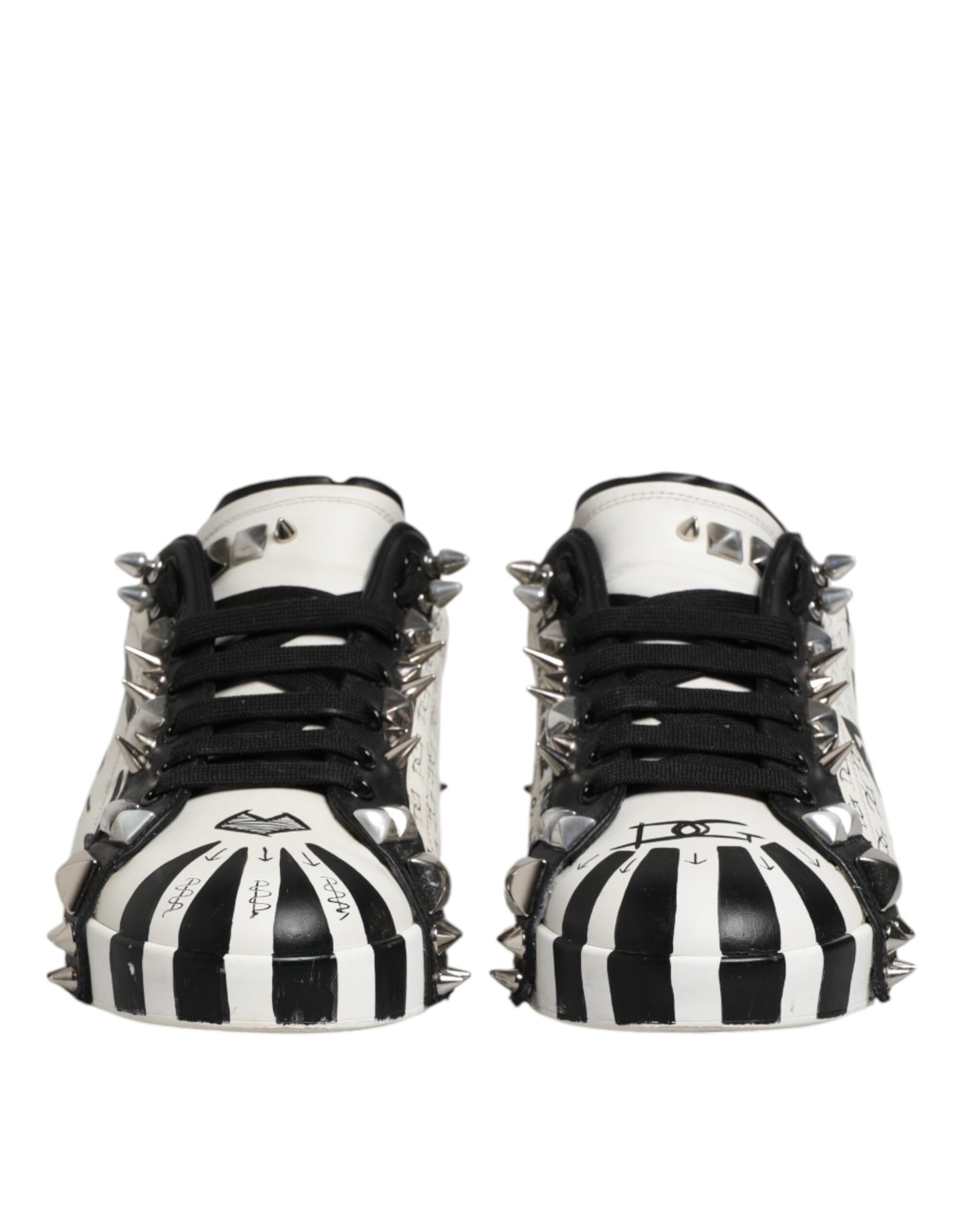 Dolce & Gabbana Black White Studded Low Top Sneakers Shoes