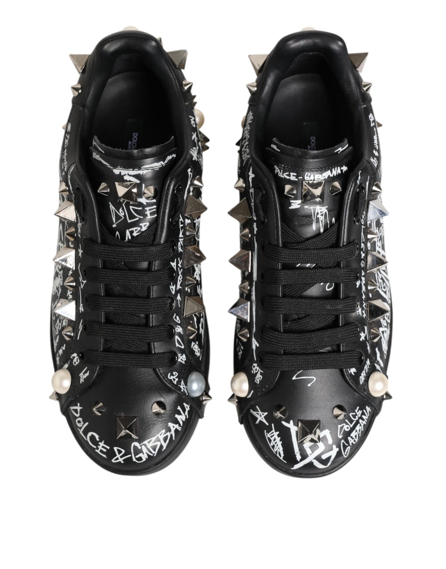 Dolce & Gabbana Black Portofino Stud Embellished Sneakers Shoes