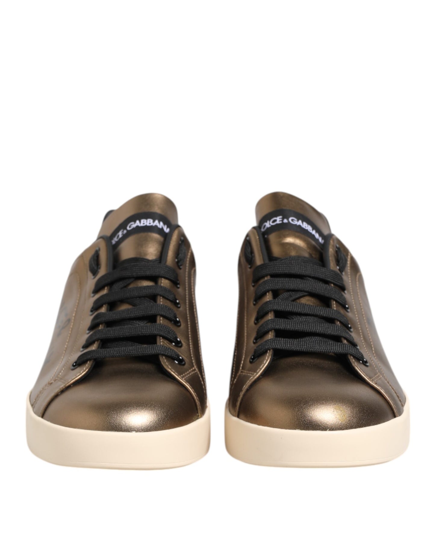 Gold Portofino Leather Low Top Sneakers Shoes