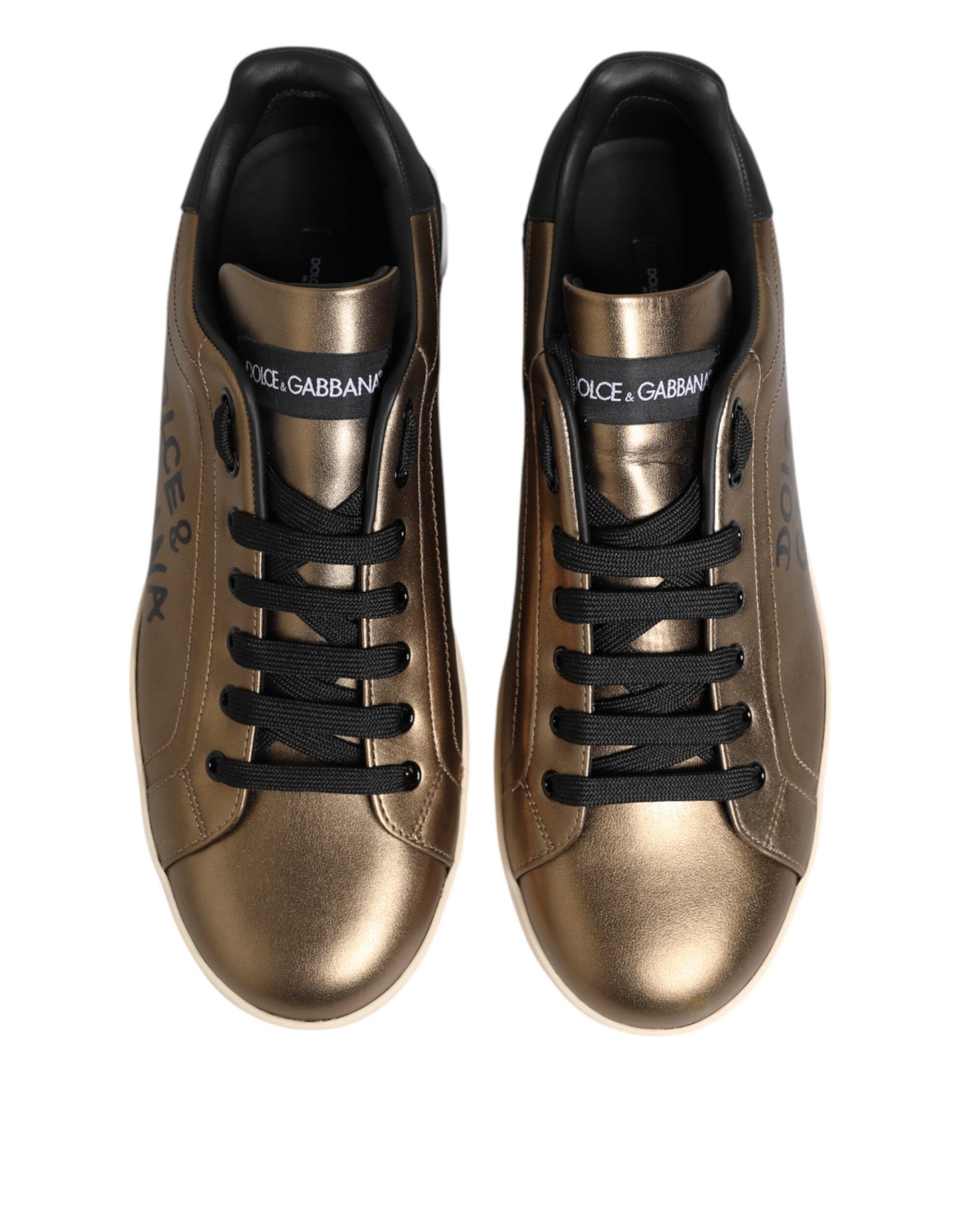 Gold Portofino Leather Low Top Sneakers Shoes