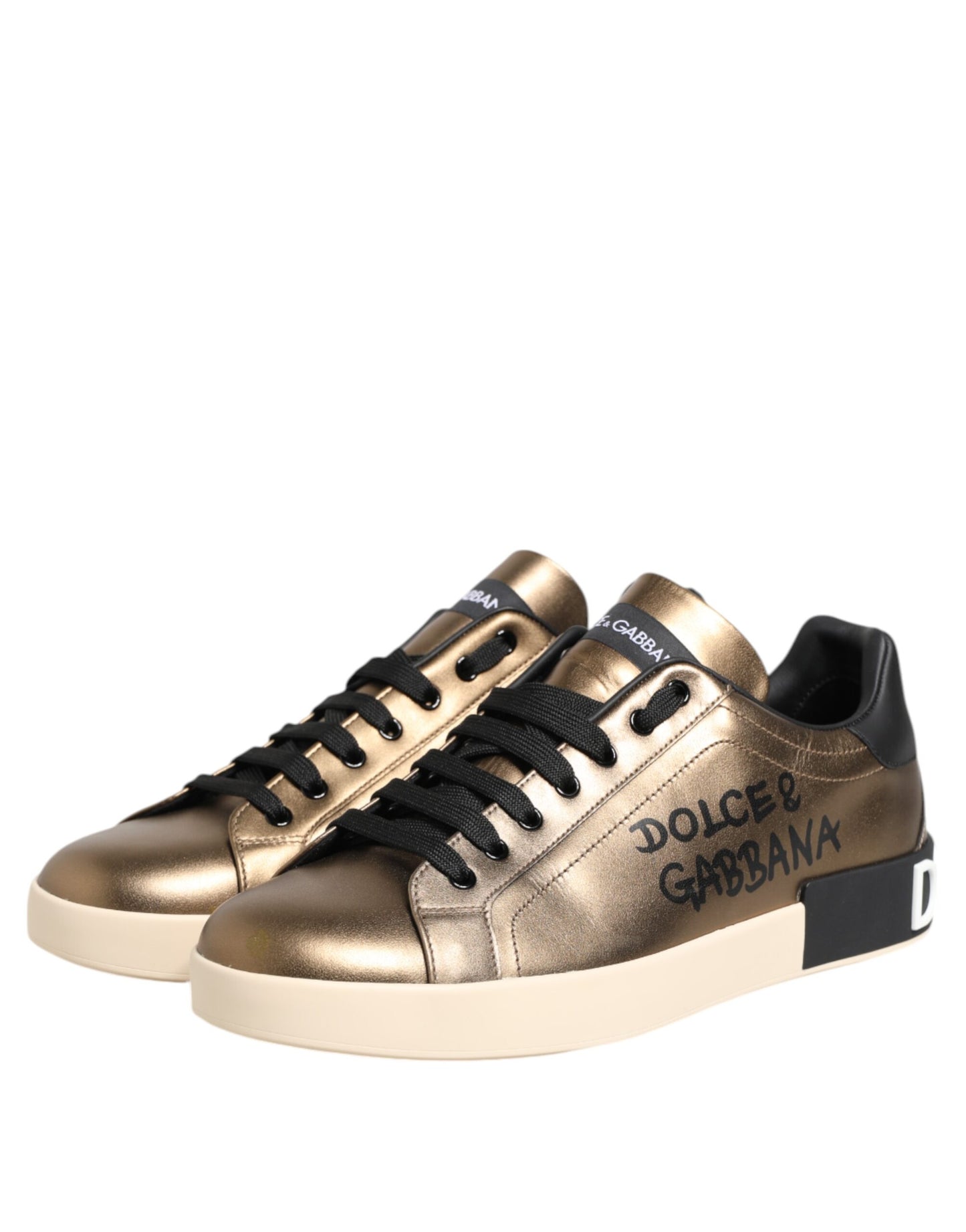Gold Portofino Leather Low Top Sneakers Shoes