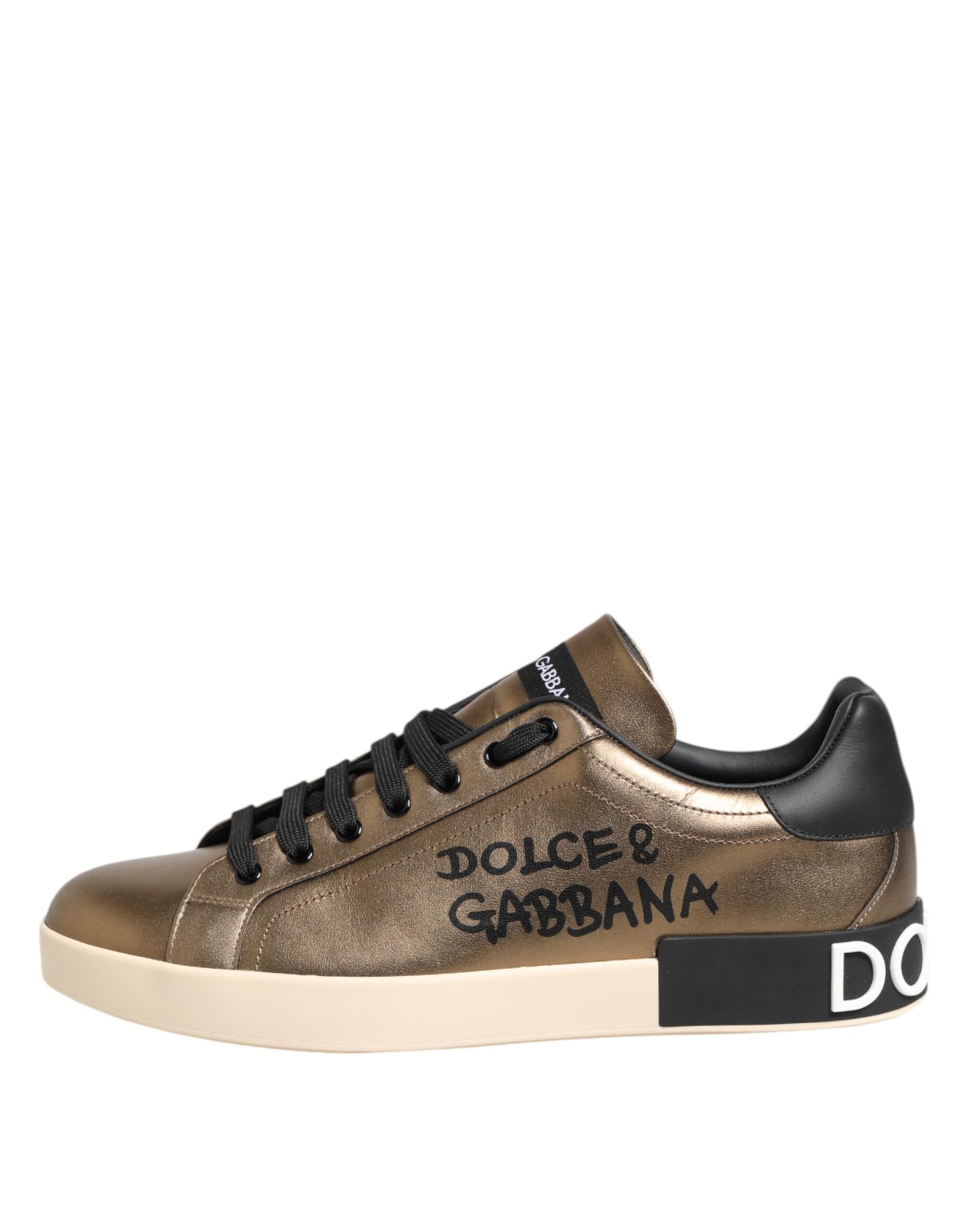 Gold Portofino Leather Low Top Sneakers Shoes