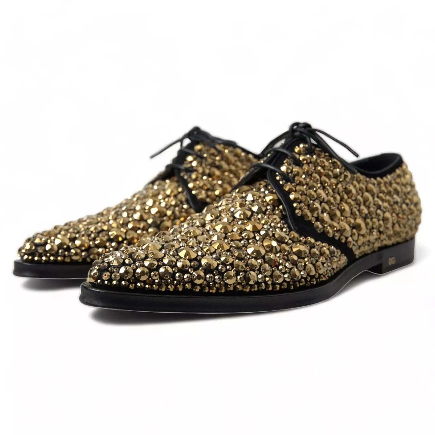 Dolce & Gabbana Black Gold Embellished Derby Shoes