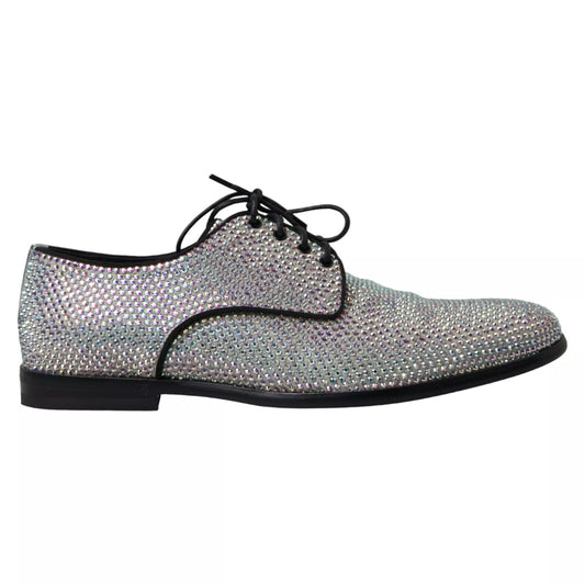 Silver Leather Rhinestones Derby Shoes