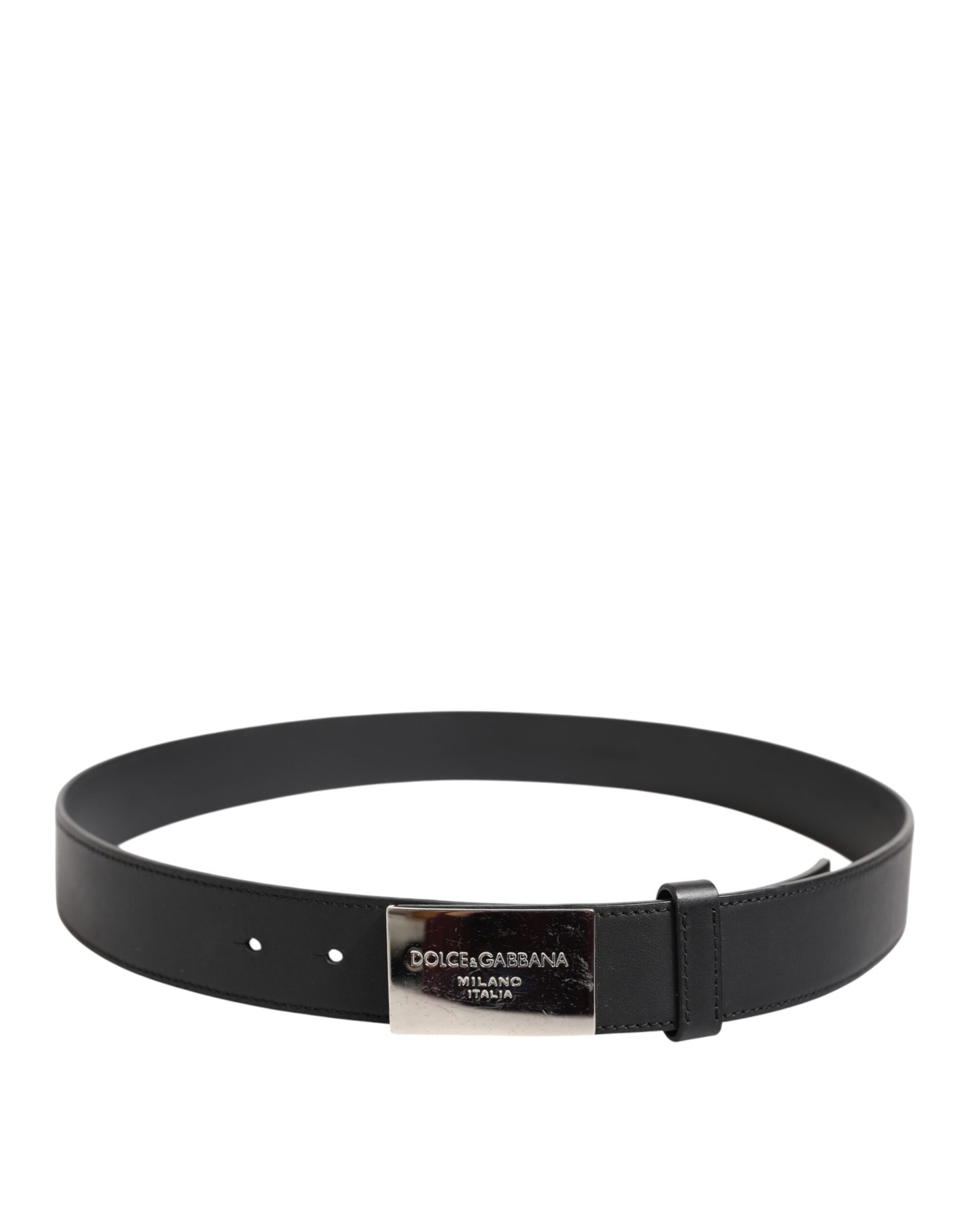 Black Leather Classic Metal Logo Buckle Belt