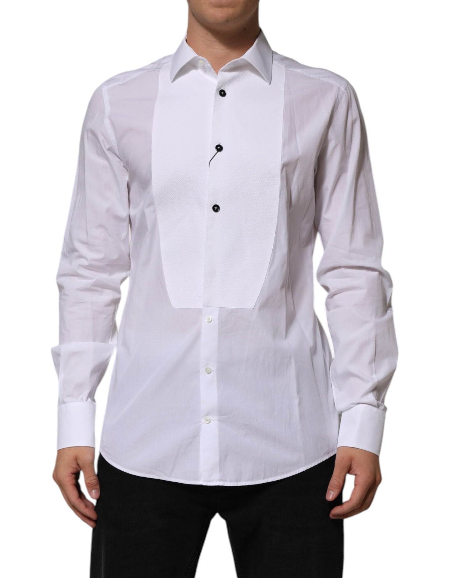 Dolce & Gabbana White Bib Cotton Poplin GOLD Men Formal Shirt