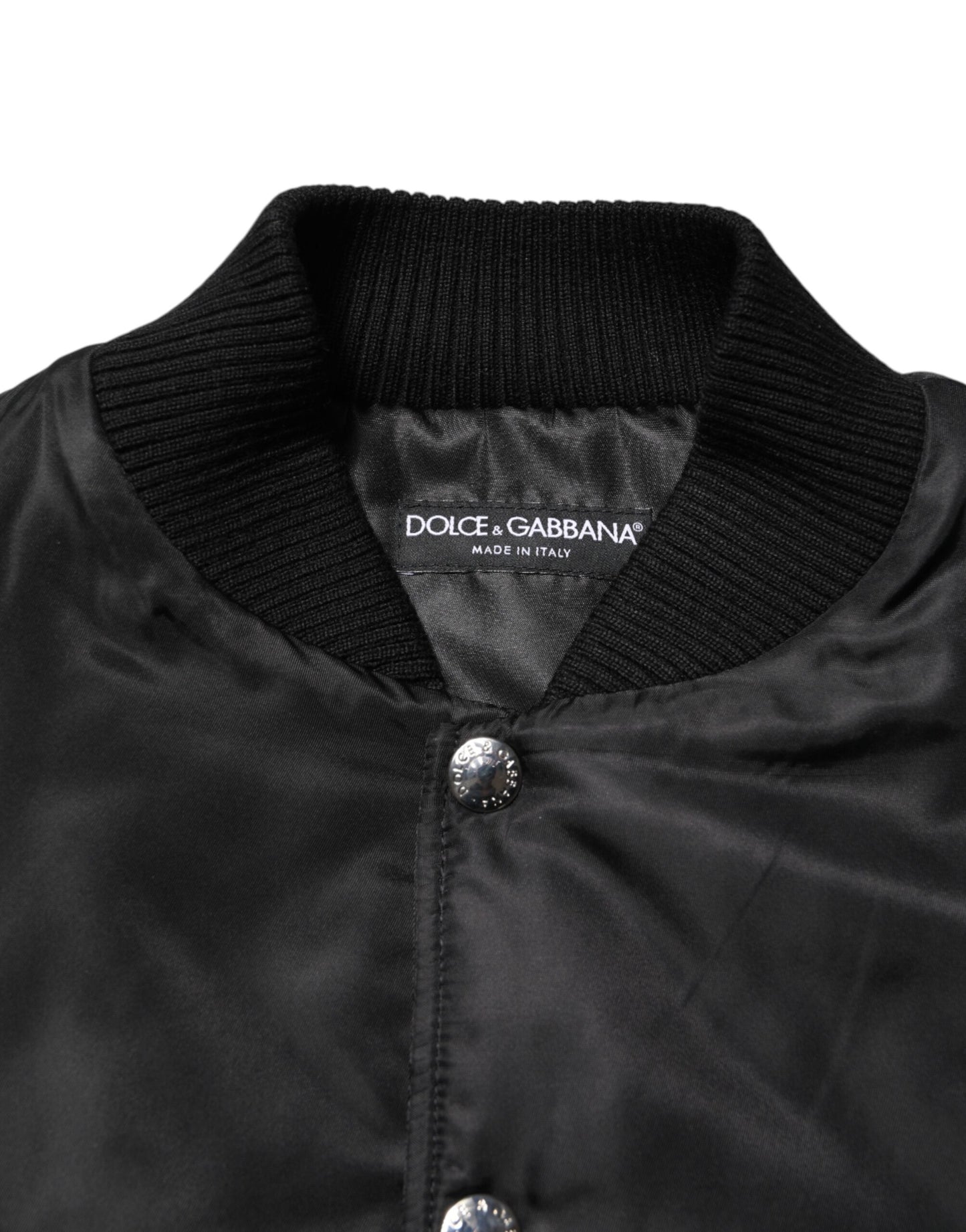 Dolce & Gabbana Black Polyester Logo Plaque Bomber Jacket