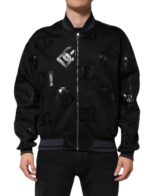 Dolce & Gabbana Black Wool Logo DG Mania Men Bomber Jacket
