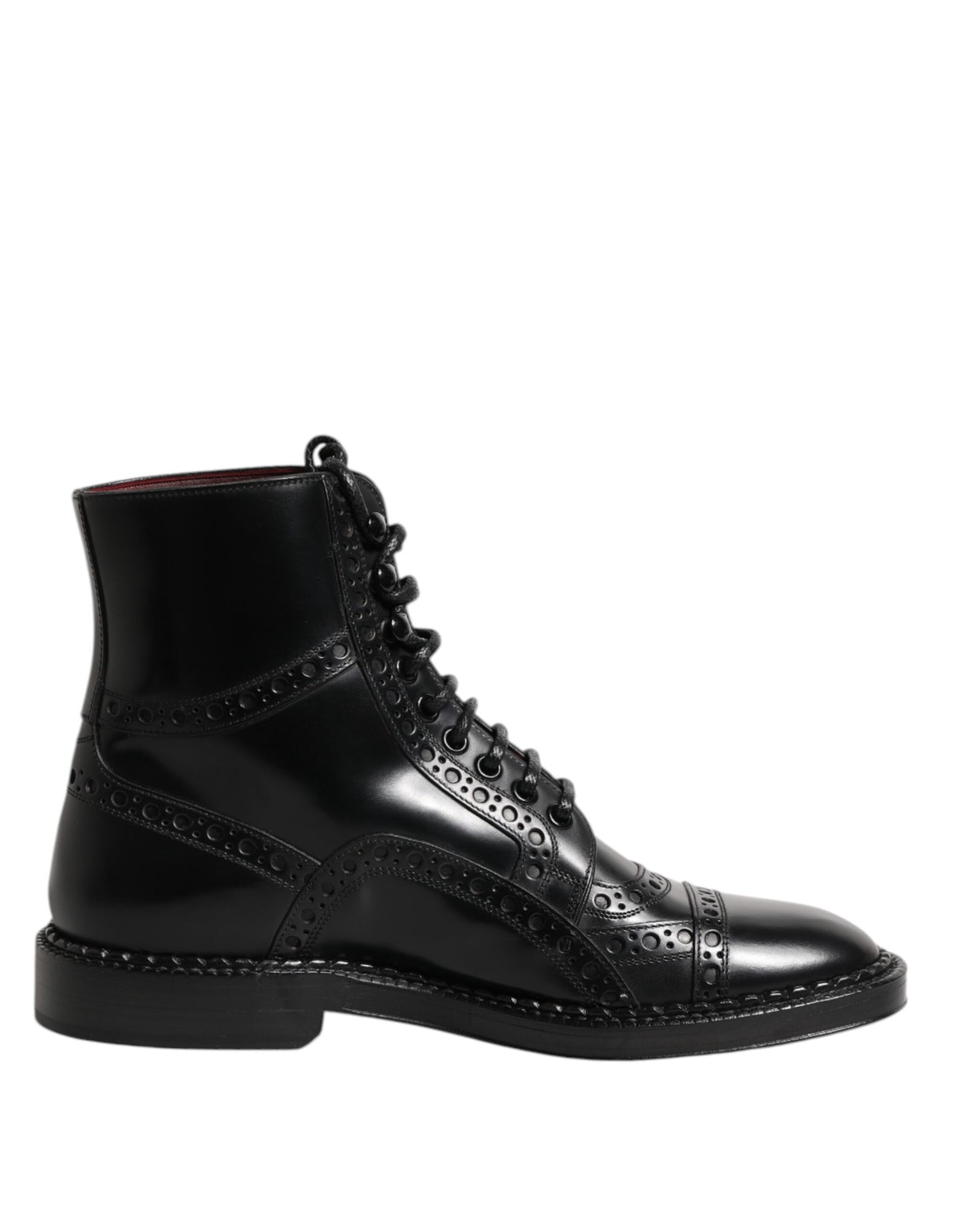 Dolce & Gabbana Black Leather Lace Up Mid Calf Boots Shoes
