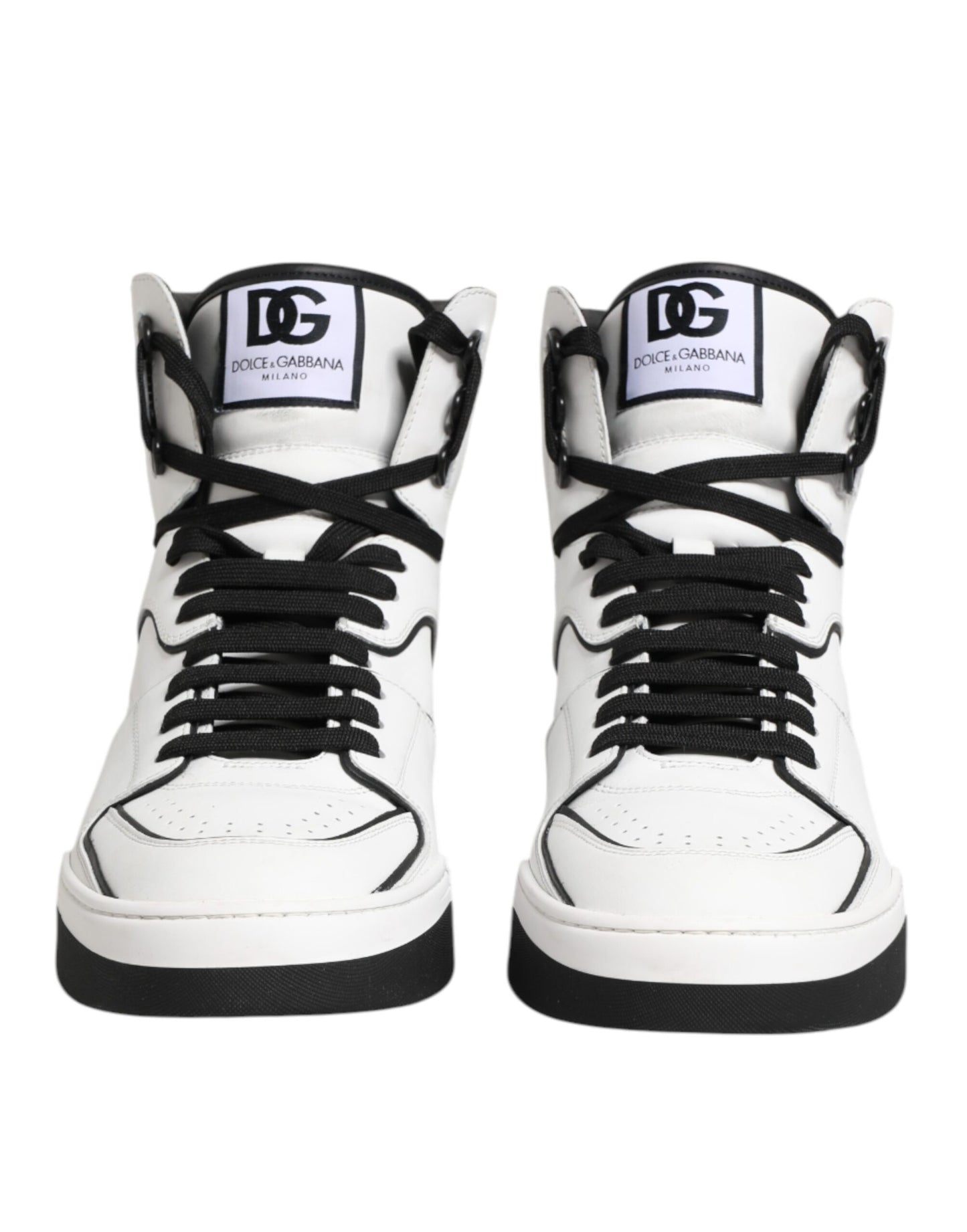 White Black Leather High Top Sneakers Shoes