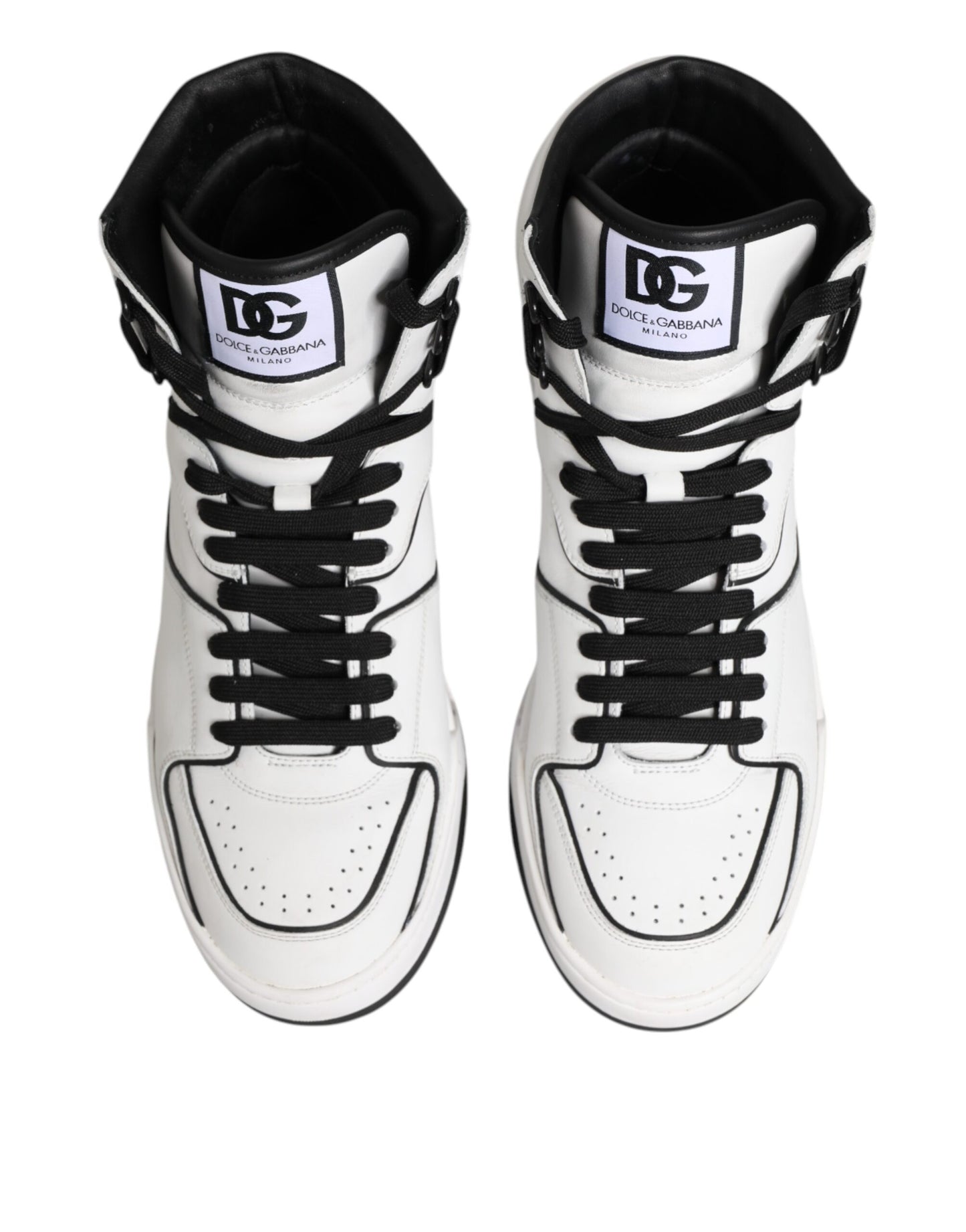 White Black Leather High Top Sneakers Shoes