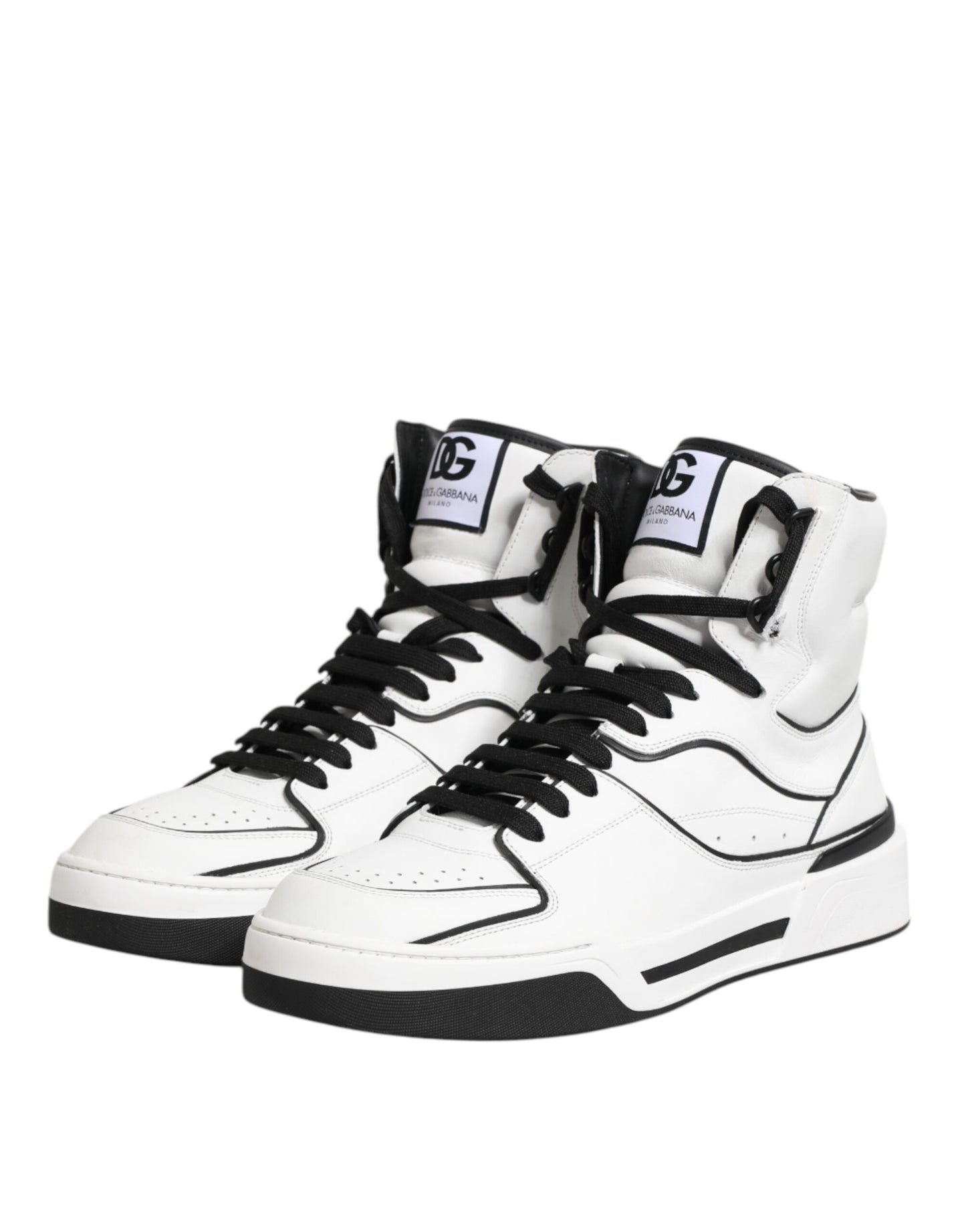 White Black Leather High Top Sneakers Shoes
