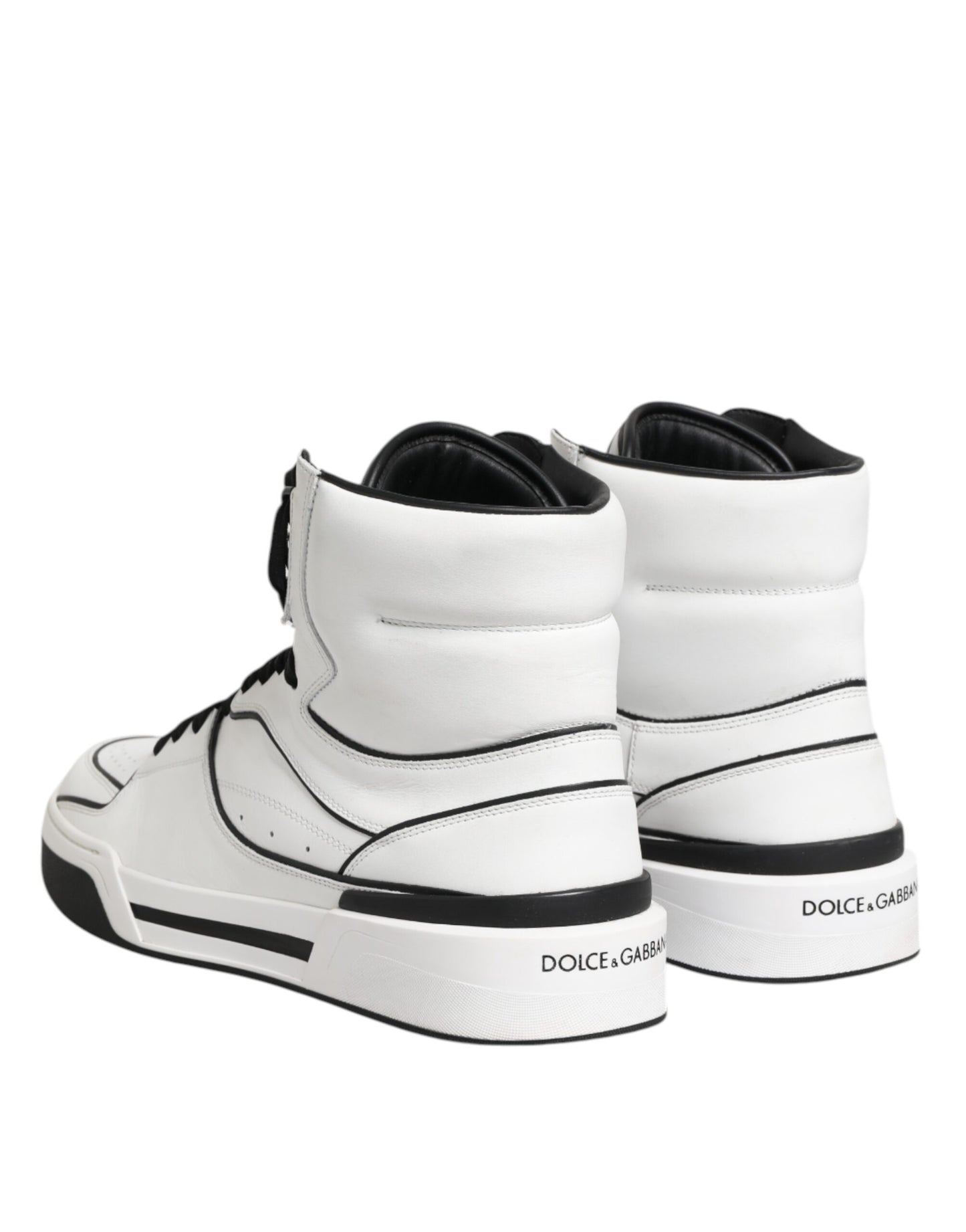 White Black Leather High Top Sneakers Shoes